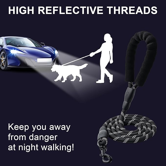 2 Pack Dog Leash, 4/5//6 FT Heavy Duty Nylon Rope Pet Leashes with Comfortable Padded Handle, Reflective Dog Leashes for Small Medium and Large Dogs (6FT-1/2,Blue/Pink)