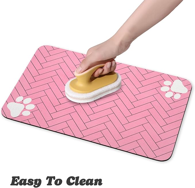 Dog Food Mats,Cat Absorbent Water Bowl Feeding Mats Pet Placemats for Food and Water Pink Wood 17 * 30 inch