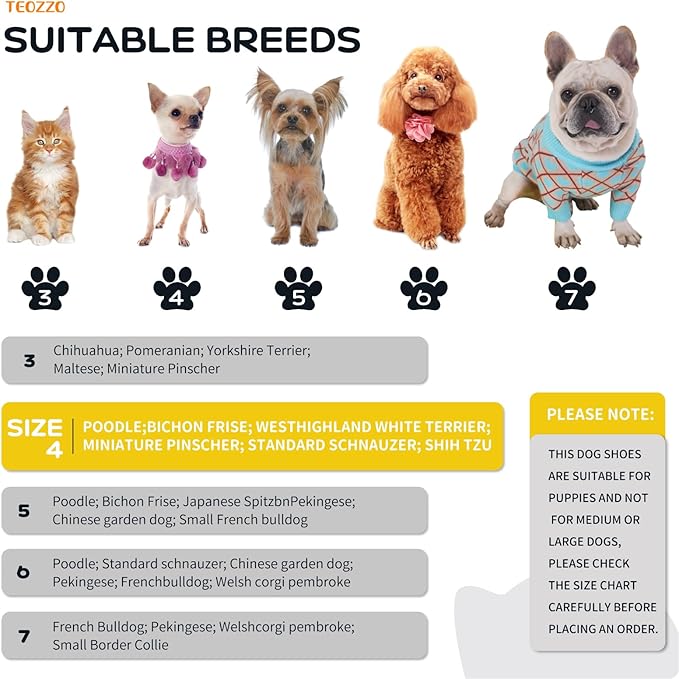 Dog Shoes Dog Boots & Paw Protector, Anti-Slip Sole Winter Dog Booties with Reflective Straps Dog for Small Medium Dogs 4PCS (Yellow, Size 4: 1.57"(Width))
