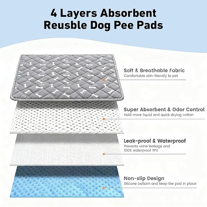 Puppy Pee Pads for Dogs,Washable Pee Pads for Dogs with Pheromones,Reusable Puppy Pads Washable for Dogs & Cats, Washable,Durable Leak-Proof & Anti-Slip Pet Training Pads for Home & Trave(M,Brown-2)