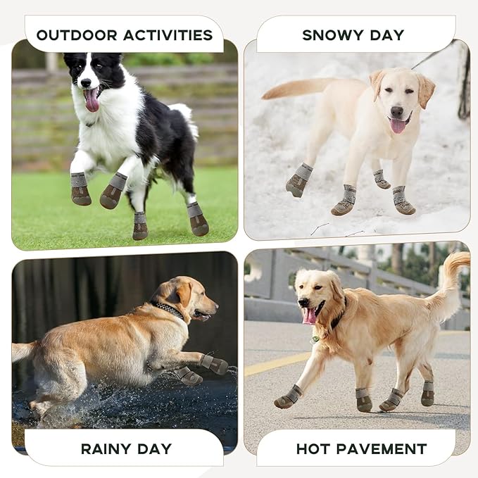 Dog Booties,Waterproof Dog Shoes for Large Medium Small Dogs,Suitable for Summer Hot Pavement,Adjustable Non-Slip Rubber Paw Protector (Brown, #7 (Width 2.8 inch) for 63-78 lbs)