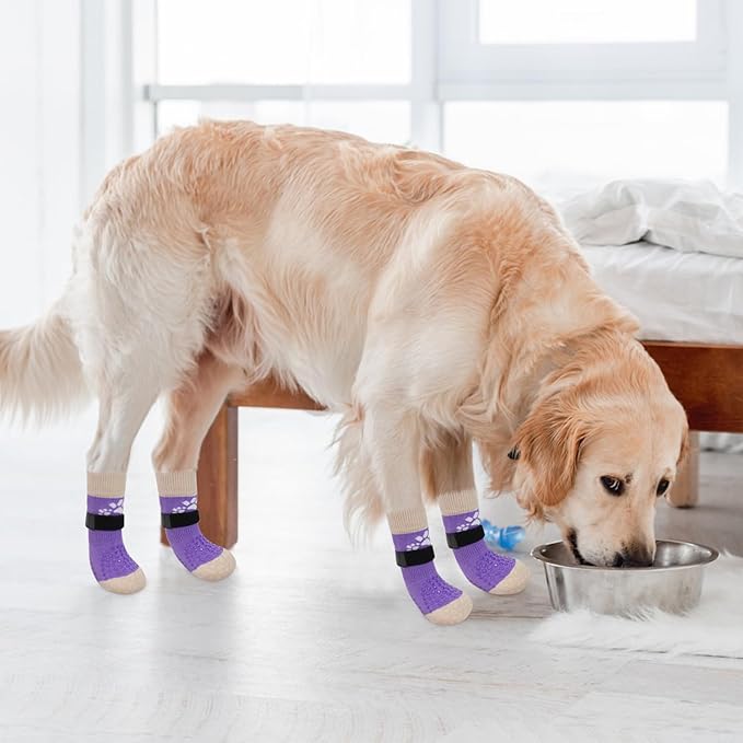SCENEREAL Anti Slip Dog Sock to Prevent Licking Paws for Hardwood Floors, Boots & Paw Protector Shoes for Hot/Cold Pavement with Grippers, Double Sides Grips for Small Medium Large Senior Dogs, L