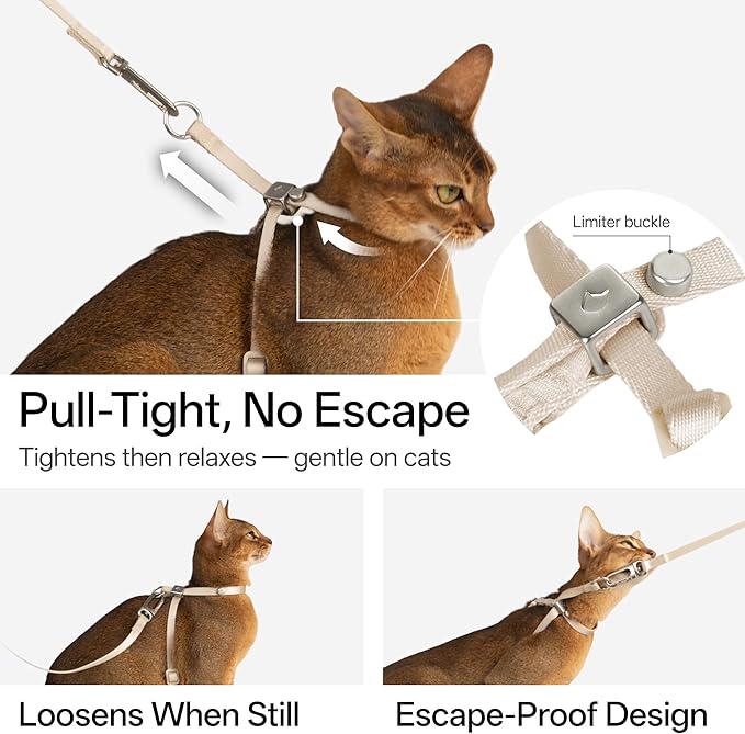 Escape Proof Cat Harness Anti-Choke Quick Release Adjustable QR Code Soft Nylon Durable Lightweight Figure 8 Cat Harness Anti Escape for Kitten Small Medium Large Cats (Blush Pink, M)
