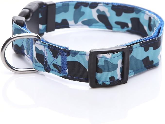 TAIDA Dog Collar, Nylon Camouflage Adjustable Collar, 1 Inch Wide, for Large Medium Dog (Blue)