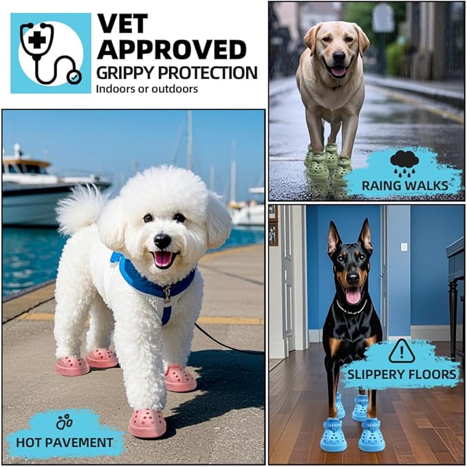 JZXOIVA Dog Shoes for Hot Pavement, Dog Booties for Small Dogs, Breathable Dog Boots & Paw Protectors, Adjustable Non-Slip Rain Booties, Waterproof Pets Sandals for Beach Pink Size 2