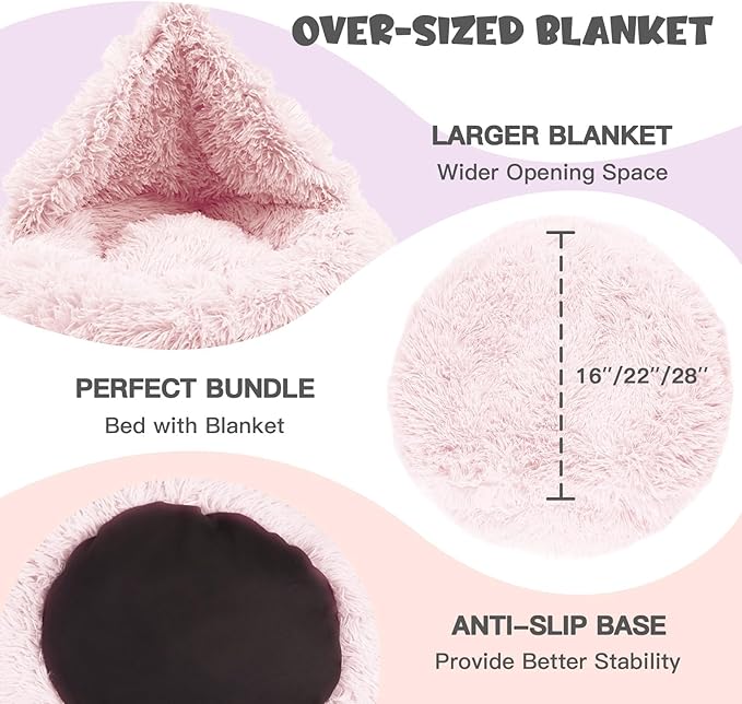 Himax Dog Bed for Medium Dogs, Pink Dogs Beds with Blanket Attached, Calming Anti-Anxiety Fluffy Dog Bed Washable (20"/26"/35")