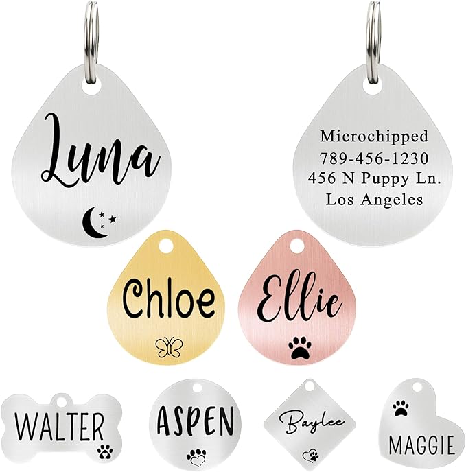 Ultra Joys Dog ID Tag, Custom Dog Tag Personalized Cat Tag, Pet ID Tag, Brushed Stainless Steel Teardrop Dog Tag Silver Medium