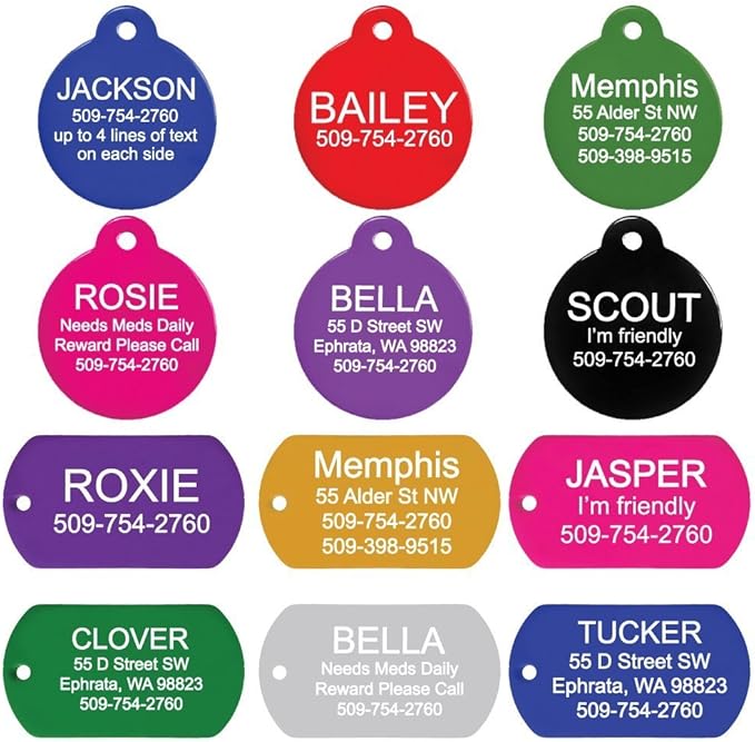 GoTags Dog Tags, Personalized Engraved Dog and Cat ID Tags for Pets, Custom Engraved on Both Sides, Various Shapes Including Bone, Round, Heart, Bow Tie, Star, and Badge (Large - Pack of 1)