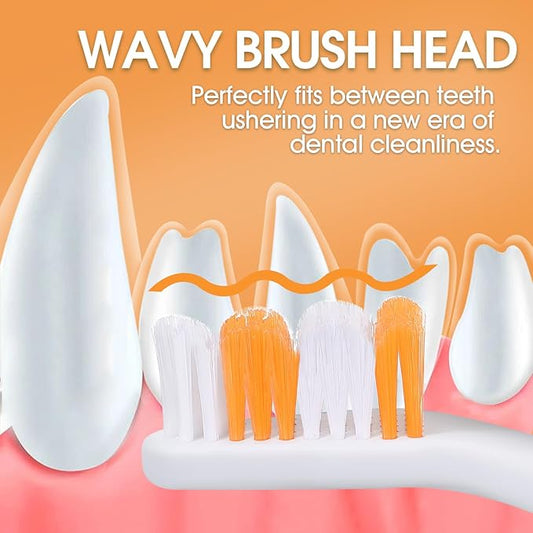 Dog Toothbrush – Newly Upgraded Dual-Head Design with 60° Wavy Bristles–Gently Surrounds Teeth for Deep Cleaning and Plaque Removal – Non-Slip Handle, Ideal for Daily Pet Dental Care (Orange, 6-Pack)