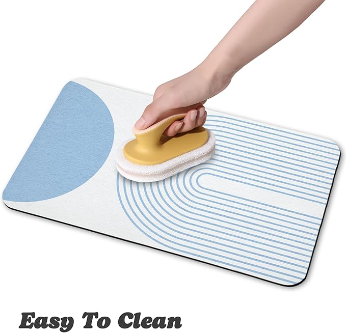 Dog Food Mats for Floors Waterproof, Cat Water Bowl Mats Pet Feeding Absorbent Mat Placemats for Food and Water Blue Bohemia 12 * 20 inch