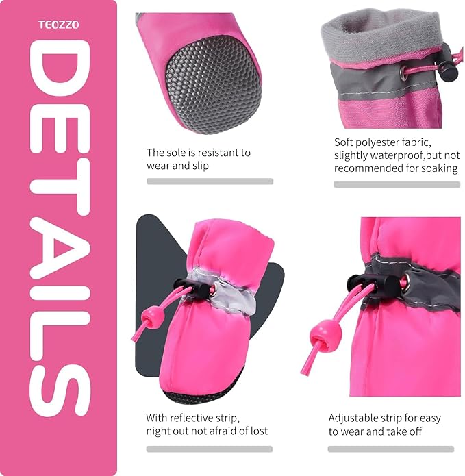 Dog Shoes Dog Boots & Paw Protector, Anti-Slip Sole Winter Dog Booties with Reflective Straps Dog for Small Medium Dogs 4PCS (Pink, 7)