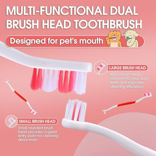 Dog Toothbrush – Newly Upgraded Dual-Head Design with 60° Wavy Bristles – Gently Surrounds Teeth for Deep Cleaning and Plaque Removal – Non-Slip Handle, Ideal for Daily Pet Dental Care (Red, 1-Pack)