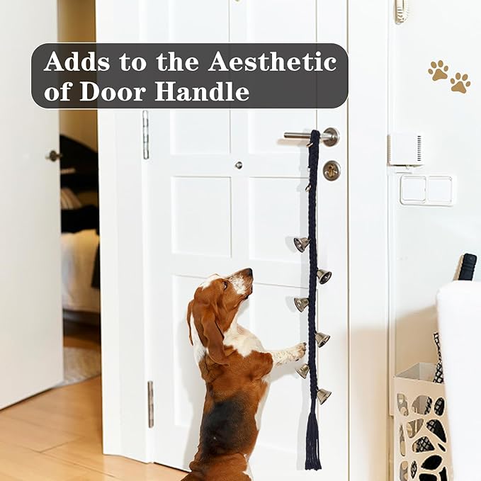 KLOGTSIND 2 Pack Dog Bells for Door Potty Training, Handwoven Cotton Rope Dog Doorbell with 6 Extra Loud Bells, Adjustable Dog Door Bells for Small Medium Large Dogs to Ring to Go Outside, Black