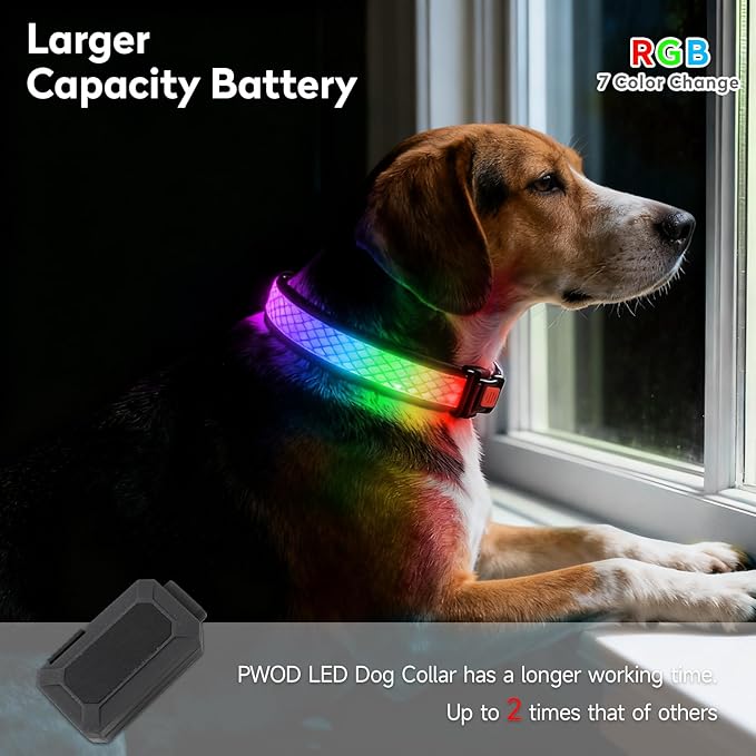 LED Dog Collar, Light Up Dog Collar USB Rechargeable, Nylon Adjustable Comfortable Soft Bright RGB 7 Colors Changeing Safety Light Glowing Collar for Small and Medium Dogs(Small,Pink)
