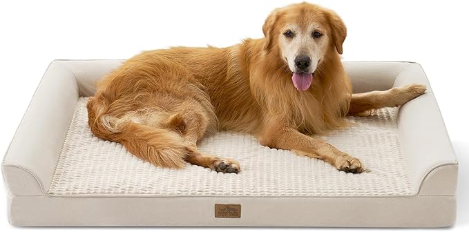 Dog Beds for Extra Large Dog, XXL Bolster Pet Couch with Waterproof Lining, Egg Crate Foam Sofa for Pets Up to 150 lbs, U-Shaped, 48x35x8 inch, Beige