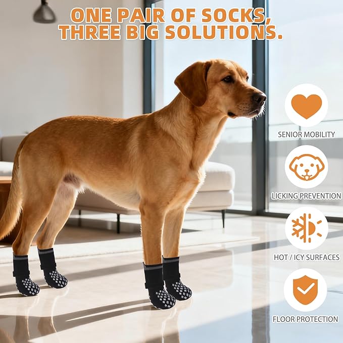 KOOLTAIL Anti Slip Dog Socks Booties to Prevent Licking Paws Scratching, Pet Boots&Paw Protector for Hardwood Floors, Dog Shoes for Winter, Traction Control Grip Socks for Small Medium Large Dogs XL