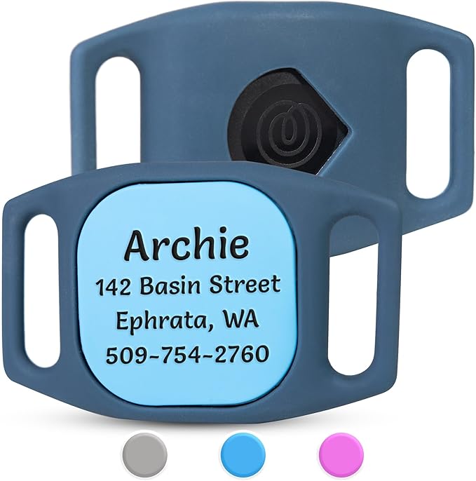 GoTags Personalized Dog Collar Holder for Life360 Tile Mate Tracker, Lost Pet ID GPS for Cat Collar with Custom Text and Number, Silicone Safety Accessories for Tile Tracker Finder (Large Pack of 1)