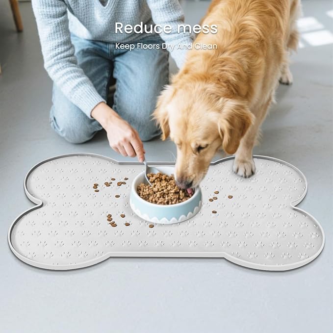 PWTAA Dog Food Mat Anti-Slip Silicone Dog Bowl Mat Thicker Pet Placemat Waterproof Cat Feeder Pad with Raised Edge Puppy Kitten Feeding Mats Suitable Small Medium-Sized Dogs Cats Eating Tray