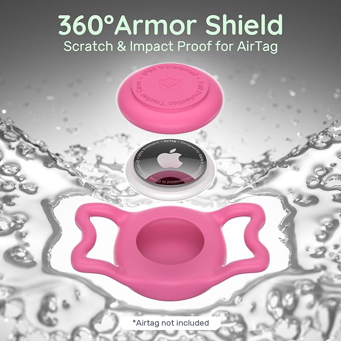 WhoseID Apple Airtag Holder for Dog Collar - IPX8 Waterproof, Lightweight & Soft Silicone Case for Air Tag, Adjustable Fit Dog Cat Pet Collars (Rose, 1 Pack)