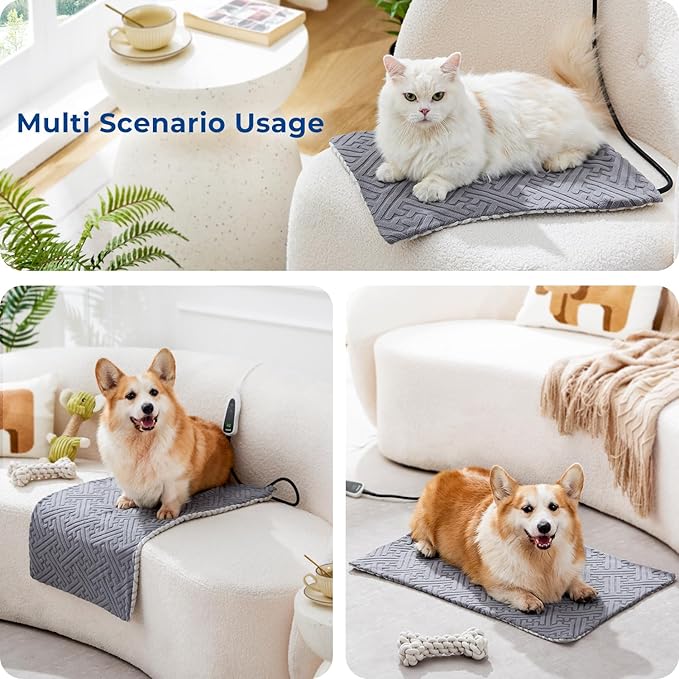 Large Dog Heating Pad 32x20 Inch - 11 Adjustable Temperature and 25 Timer Options, Heated Dog Bed Indoor Waterproof with Chew-Resistant Cord for Large Dogs