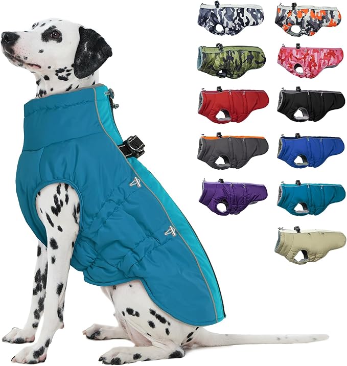 Dog Coat - Large Dogs Winter Jacket, Warm Zip Up Snowsuit, Reflective, Water-Resistant, Green