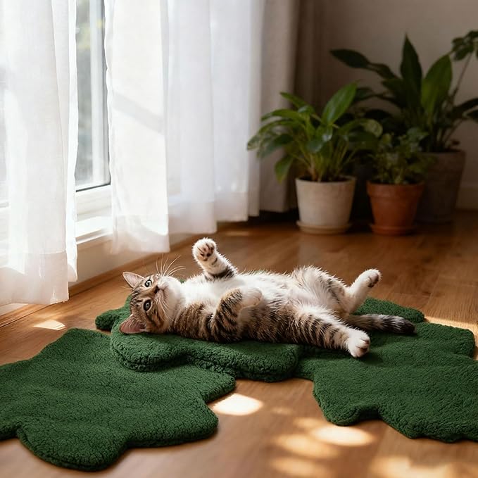 3 Pack Self Warming Cat Dog Bed Leaf Shape Self Heating Pet Mat Non Electric Washable Thermal Sleeping Pad Plush Heated Pet Mat for Crate Floor Indoor Outdoor(Dark Green,Small-16 x20)