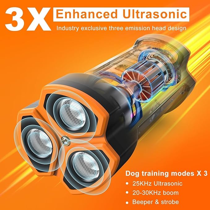 Dog Bark Deterrent Devices 2025 Release Anti Barking Device for Dogs Barking Silencer in 55FT 3X Head Anti Bark Device with Flashlight &Party Flashlight Portable Training Tool