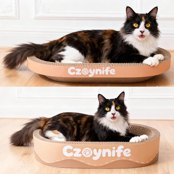 3PCS Cat Scratcher Cardboard, Oval Cat Scratch Pad Bowl Nest for Indoor Cats, Round Cat Scratching Board Corrugated Lounge Cat Bed, Furniture Protector for Couch (Brown, 15.7 * 10 in)