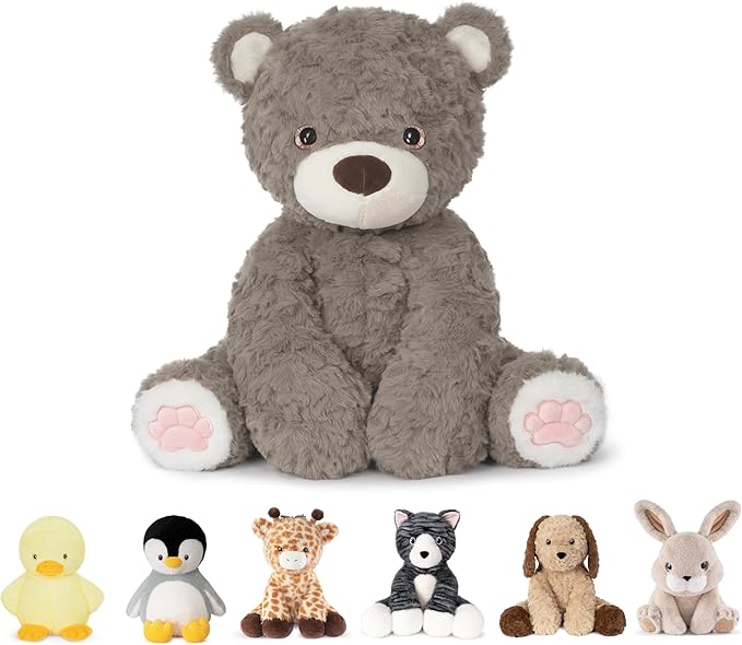 Niuniu Daddy 14" | 3.5 Pound Weighted Teddy Bear Stuffed Animal for Kids Adults, Giant Brown Bear Plush Toy Body Pillow, Weighted Beads for Stuffed Animals for Birthday Christmas Holiday Presents