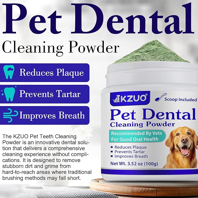 Dog Dental Powder - Dog Teeth Cleaning Powder - Tartar & Plaque Reducer - Bad Breath Solution - Easy Teeth Cleaning for Small, Medium, Large Dogs & Cats