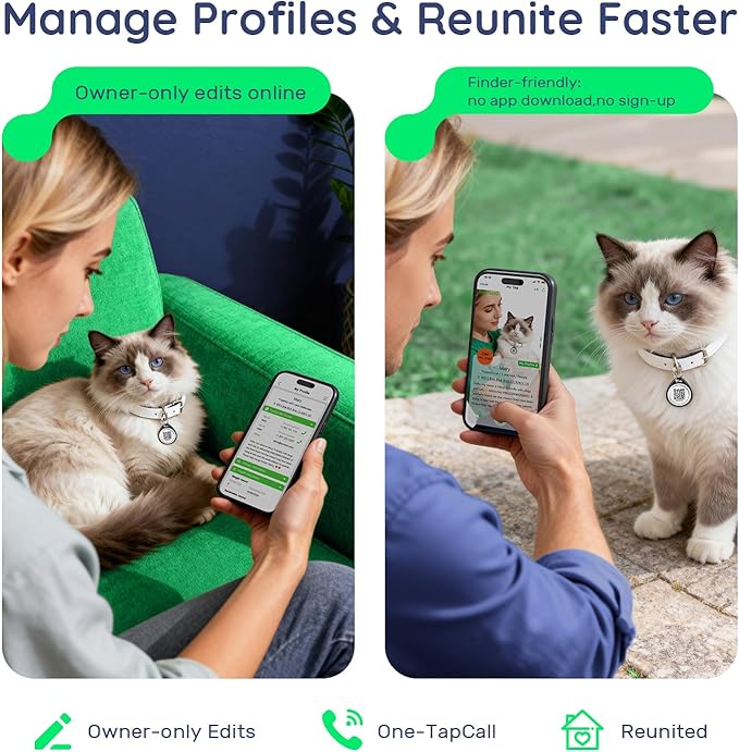 QR Code Dog Tag and Cat Tag, Scan to Reunite Faster, Waterproof and Durable, Lightweight and Quiet, Updatable Contact Info, with Eye-Catching Pet Character Design, Black-DJ Kitty