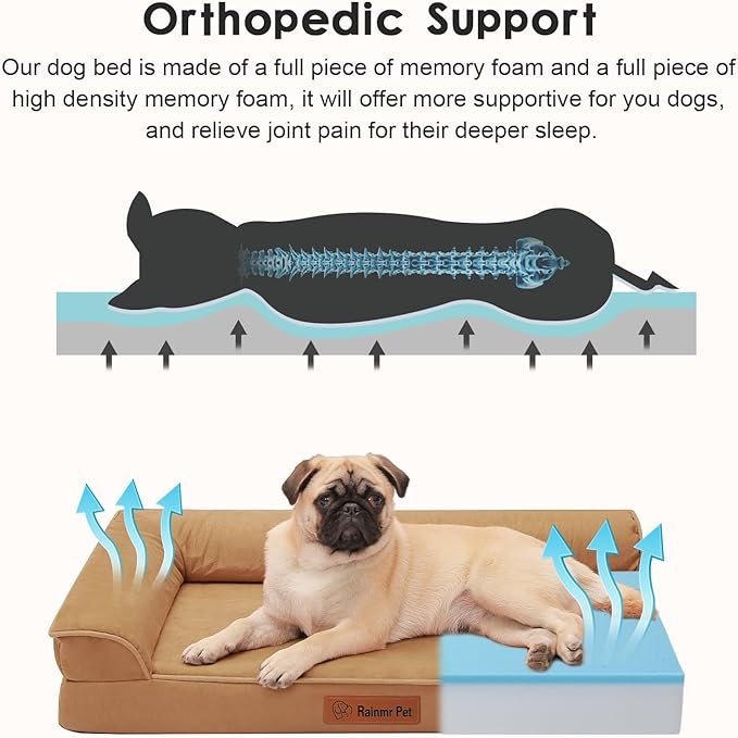 Orthopedic Dog Bed Medium Size Dog, Memory Foam Dogs Bed for Medium Dogs, Washable and Removable Microsuede Cover, Waterproof Liner, Non-Skid Bottom, 30x20x6 Inches, Khaki
