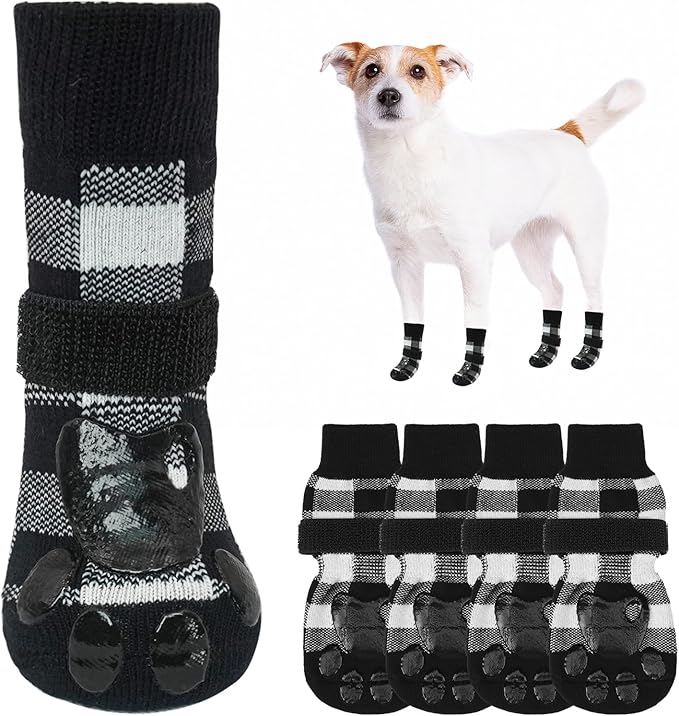 SCENEREAL 6Pcs Anti Slip Dog Socks to Prevent Licking Paws for Hot/Cold Pavement, Dog Grippy Socks for Hardwood Floors, Dog Shoes for Boots & Paw Protectors for Puppy Small Medium Large Senior Dogs