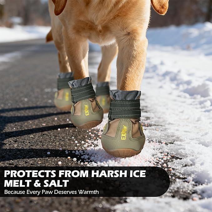EXPAWLORER Anti-Slip Dog Shoes - 4PCS Waterproof Dog Boots with Reflective Straps for Outdoor Hiking, Dog Paw Protectors for Hot Pavement Winter Snow, Non Slip Dog Booties for Small Medium Large Dogs