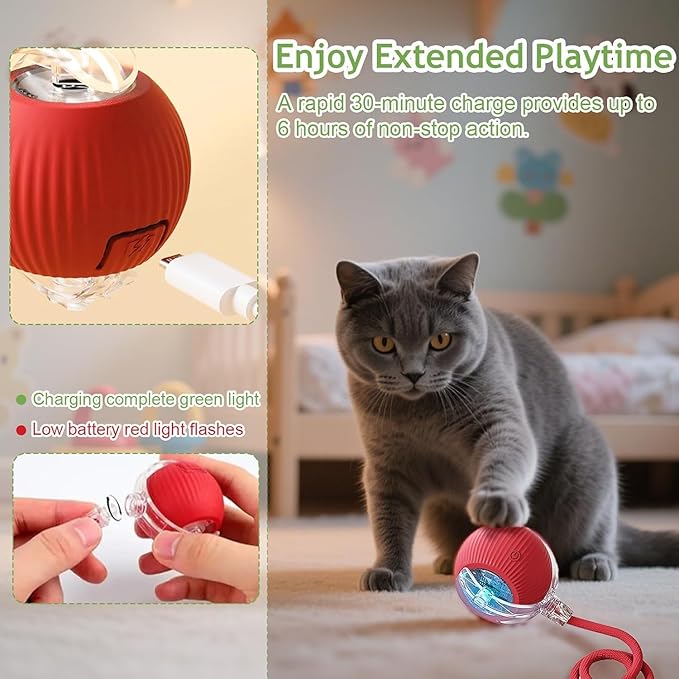 AULCTR Upgrade Interactive Cat Toys Balls for Indoor Cats, 2026 New 360° Smart Automatic Rolling Ball Toy Electric Cat Balls, Motion Activated Ball for Bored Kitten Pet Cats Dogs (Gray)