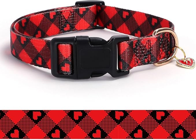 Love Pattern Dog Collar with Buckle Adjustable Safety Nylon Collars for Small Medium Large Dogs, Cute Stylish Girl Boy Christmas Dog Collar(Red Heart,M)