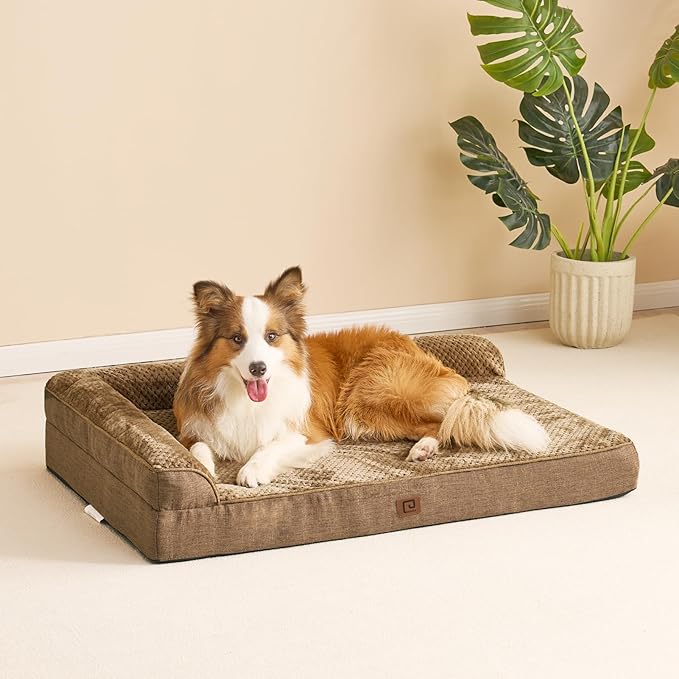EHEYCIGA Memory Foam Dog Bed XLarge Sized Dogs, Extra Large Dog Bed Orthopedic with Washable Removable Cover, Waterproof XL Pet Bed Couch for Crate, 41x27x6.5 Inches, Camel