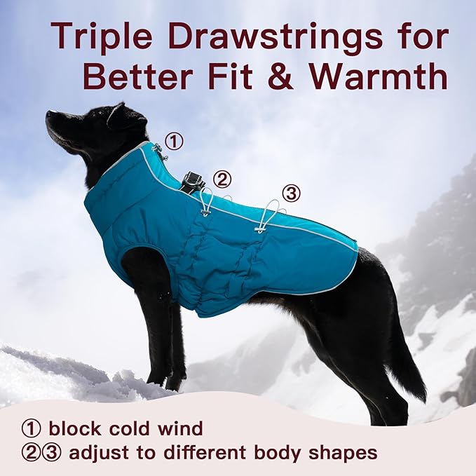 Dog Coat - Large Dogs Winter Jacket, Warm Zip Up Snowsuit, Reflective, Water-Resistant, Green