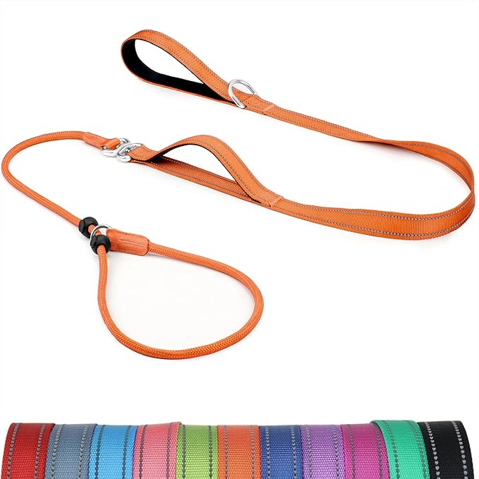 6FT Slip Lead Dog Leash with Double Padded Handle, Anti-Tangle Slip Leads for Dogs, Reflective Nylon No-Pull Training Leash for Small Medium Dogs, Orange