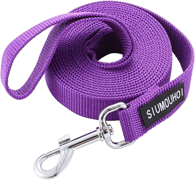 Siumouhoi Strong Durable Nylon Dog Training Leash, 1 Inch Wide Traction Rope, 6 ft 10ft 15ft Long, for Small and Medium Dog (Purple, 15 Feet)
