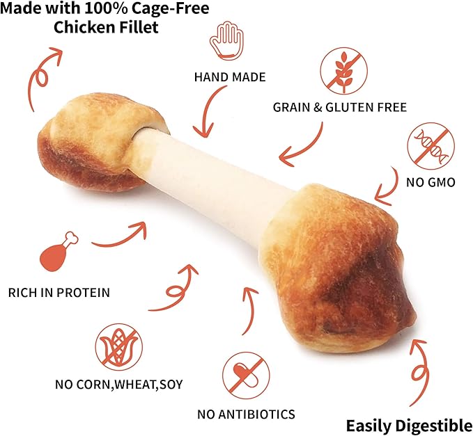 LuvChew Premium Dog Bones, Rawhide-Free, Made with Real Chicken and Wholesome Vegetables, Made with Limited Ingredients (Large 2pcs/Pack)
