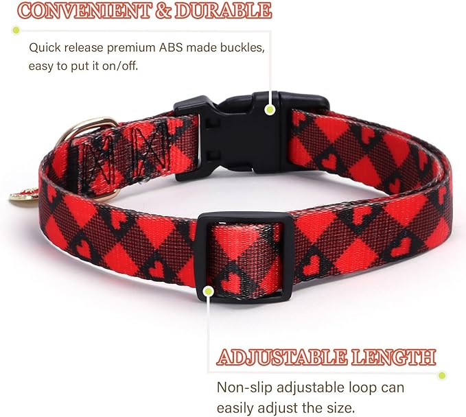 Love Pattern Dog Collar with Buckle Adjustable Safety Nylon Collars for Small Medium Large Dogs, Cute Stylish Girl Boy Christmas Dog Collar(Red Heart,XS)