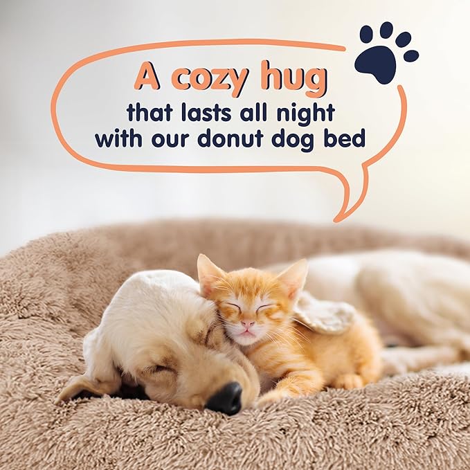 Donut Dog Bed - Premium Comfort for Anxiety Relief - Fluffy & Calming Design with Ultra-Plush Support | Cozy Round Dog Bed with Super Soft Circle Style (Camel, Medium)