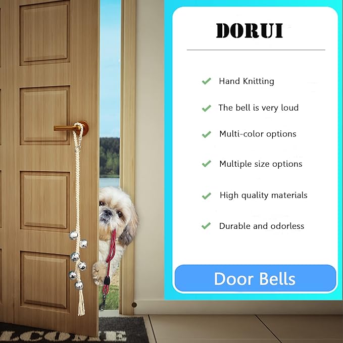 Dog Hanging Doorbells| Extra Loud Dog Potty Training Bells| Adjustable Durable Braided Rope Door Bell for Dogs to Ring to Go Outside(Silver+Black)
