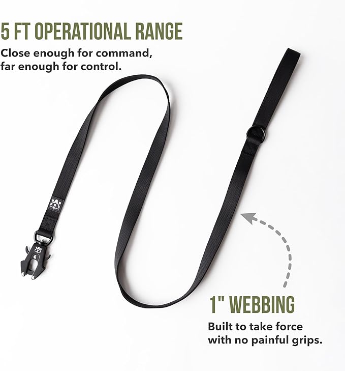 Operation Good Boy Tactical Dog Leash – 5FT Heavy Duty Military-Grade Nylon with Quick Release Aviation Aluminum Clip & 360° Swivel – Training Leash for Medium and Large Dogs (Black)