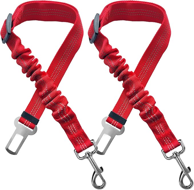 Yiaizhuo 2 Dog Car Harness Seatbelt Seat Belt Leash Travel Accessories Bungee Anti Shock Pet Cat Adjustable Lead Clip Safety Seats Belts Red