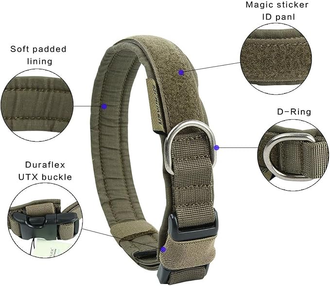 EXCELLENT ELITE SPANKER Tactical Small Puppy Dog Collar Nylon Adjustable Heavy Duty Military for Small Medium and Large Dogs Pet Soft Padded Dog Collar(RGN-L)