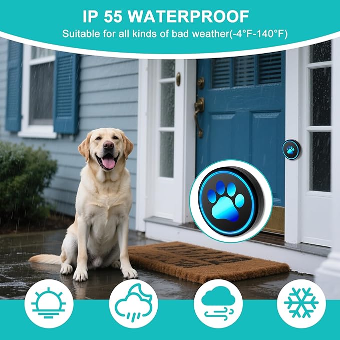 Dog Door Bell for Potty Training, Smart Wireless Doggie Doorbell to Go Outside, 1000 Feet Long Range with IP65 Waterproof Super-Light Touch Button, 60 Melodies & Adjustable Volume (1 Button)