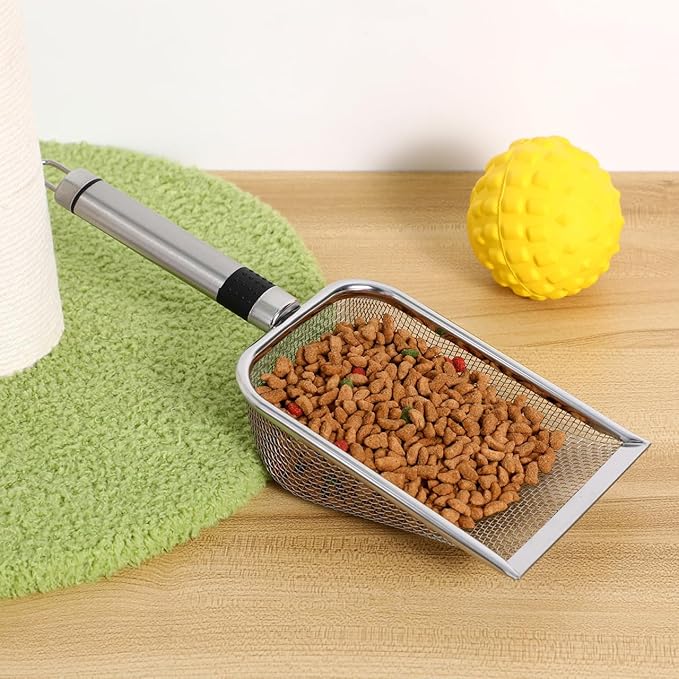 Stainless Steel Cat Litter Scoop 11.4 Inch with Fine Mesh Sifter Comfortable Handle Metal Cat Litter Scooper for Clump Sifting and Easy Waste Removal