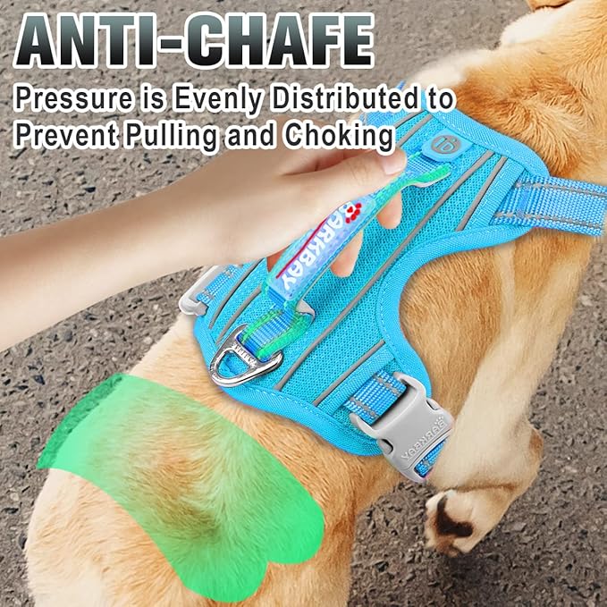 BARKBAY No Pull Dog Harness Large Reflective Dog Harness with Front Clip and Easy Control Handle for Walking Training Running with ID tag Pocket(Blue,S)